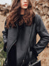 Damen Oversize Streetwear-Mantel mit dickem Kunstfell-Futter, Gürtel und Reißverschluss - Schwarz, ideal für Herbst und Winter, weiche Außenjacke